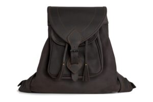 ZURRON EN CUERO ENGRASADO OSCURO CON BOLSILLO EXTERIOR