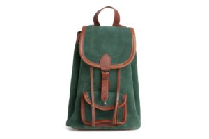 BOLSO PARA SEÑORA EN CUERO AFELPADO CON REMATES EN VAQUETILLA COÑAC